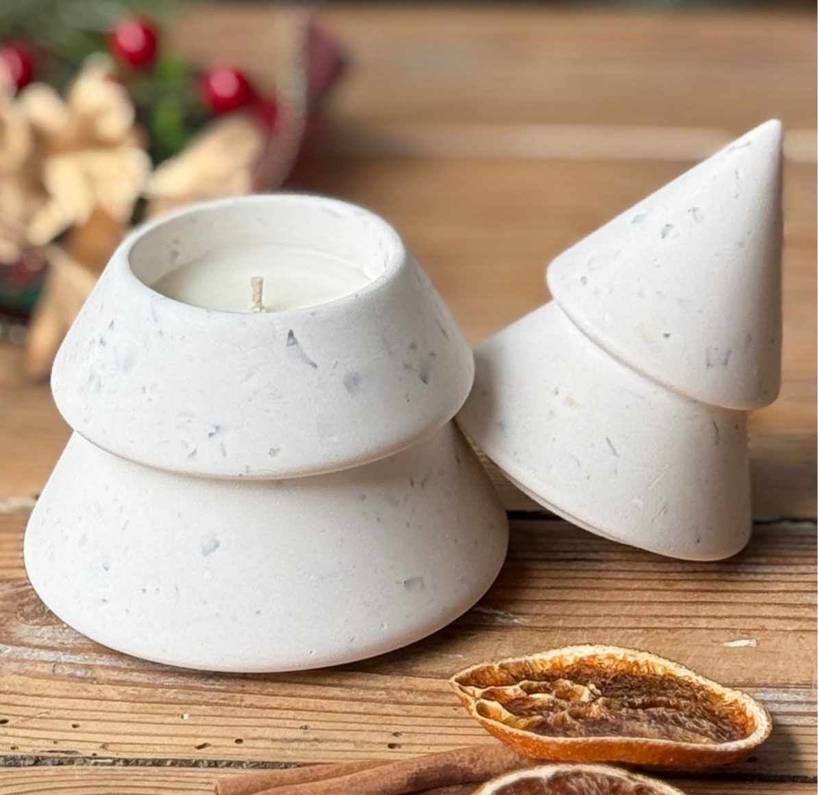 Bougie “Sapin de Noël” en terrazzo coquiller – réutilisable