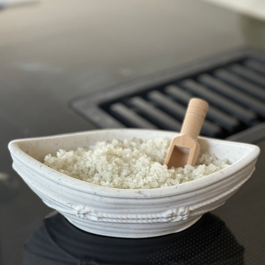 le bateau – pot à sel ou vide-poche en minéral & coquillages artisanal