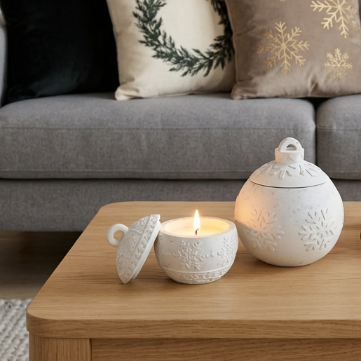 Bougie “ma boule de Noël” en terrazzo coquiller – réutilisable