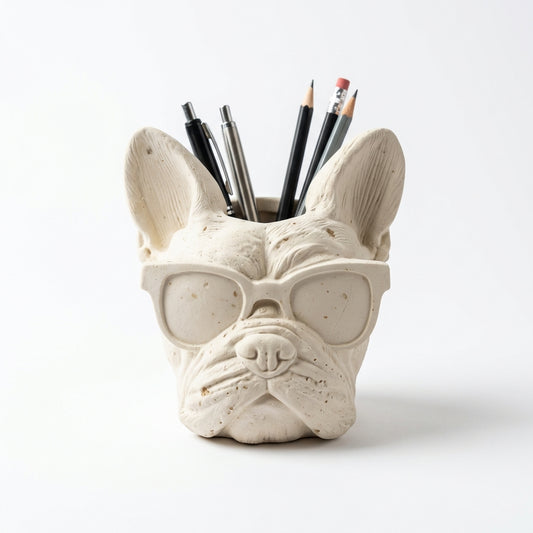 Le Bouledogue Lunette — Pot à Crayons Décoratif Artisanal