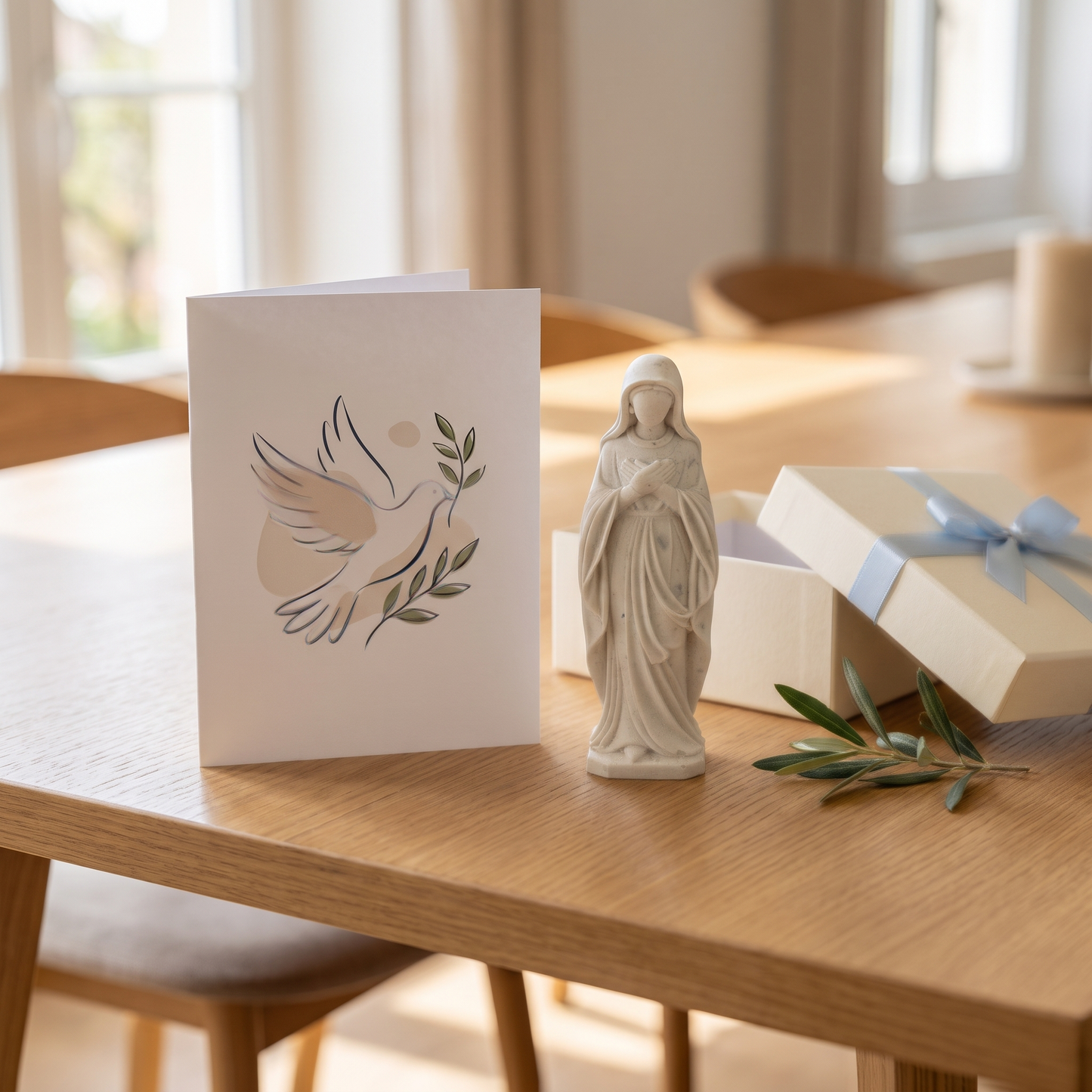 Statuette Vierge Marie présentée comme cadeau de baptême ou de communion