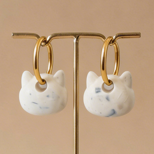boucles d’oreilles chat coquillé artisanales