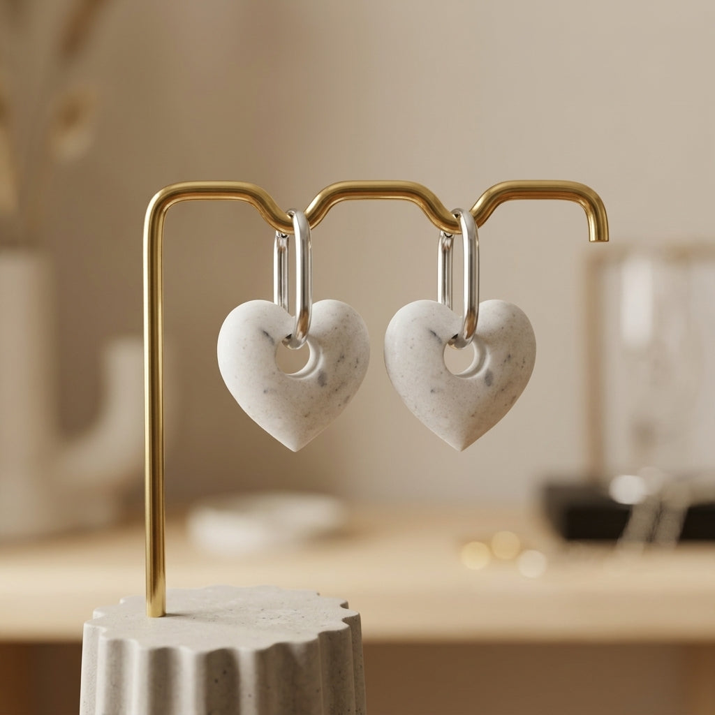 boucles d’oreilles cœur coquillé artisanales