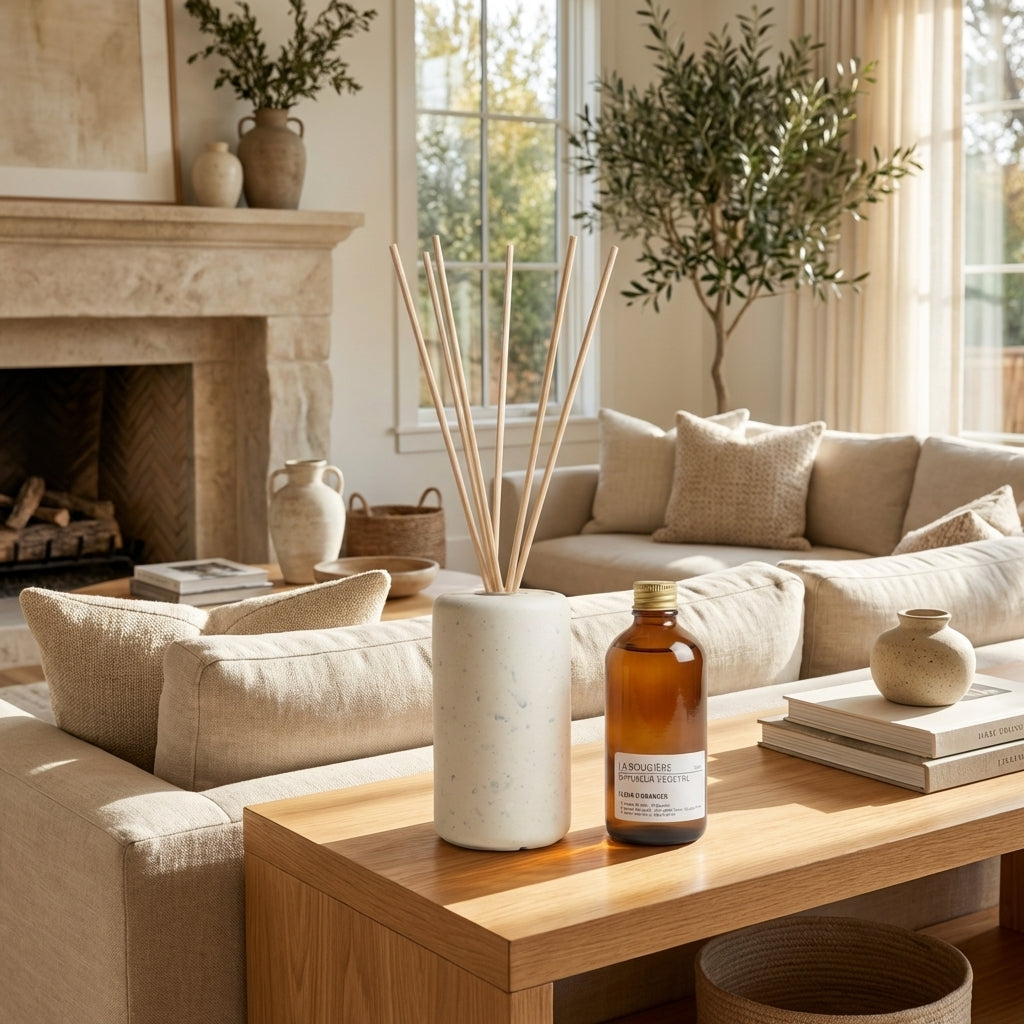 Diffuseur d’intérieur minéral mis en scène dans un salon