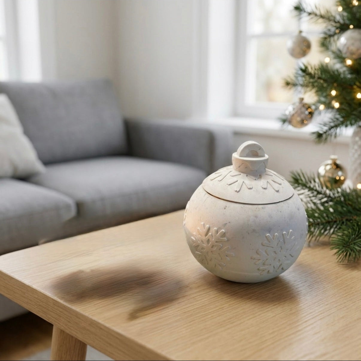 Bougie “ma boule de Noël” en terrazzo coquiller – réutilisable