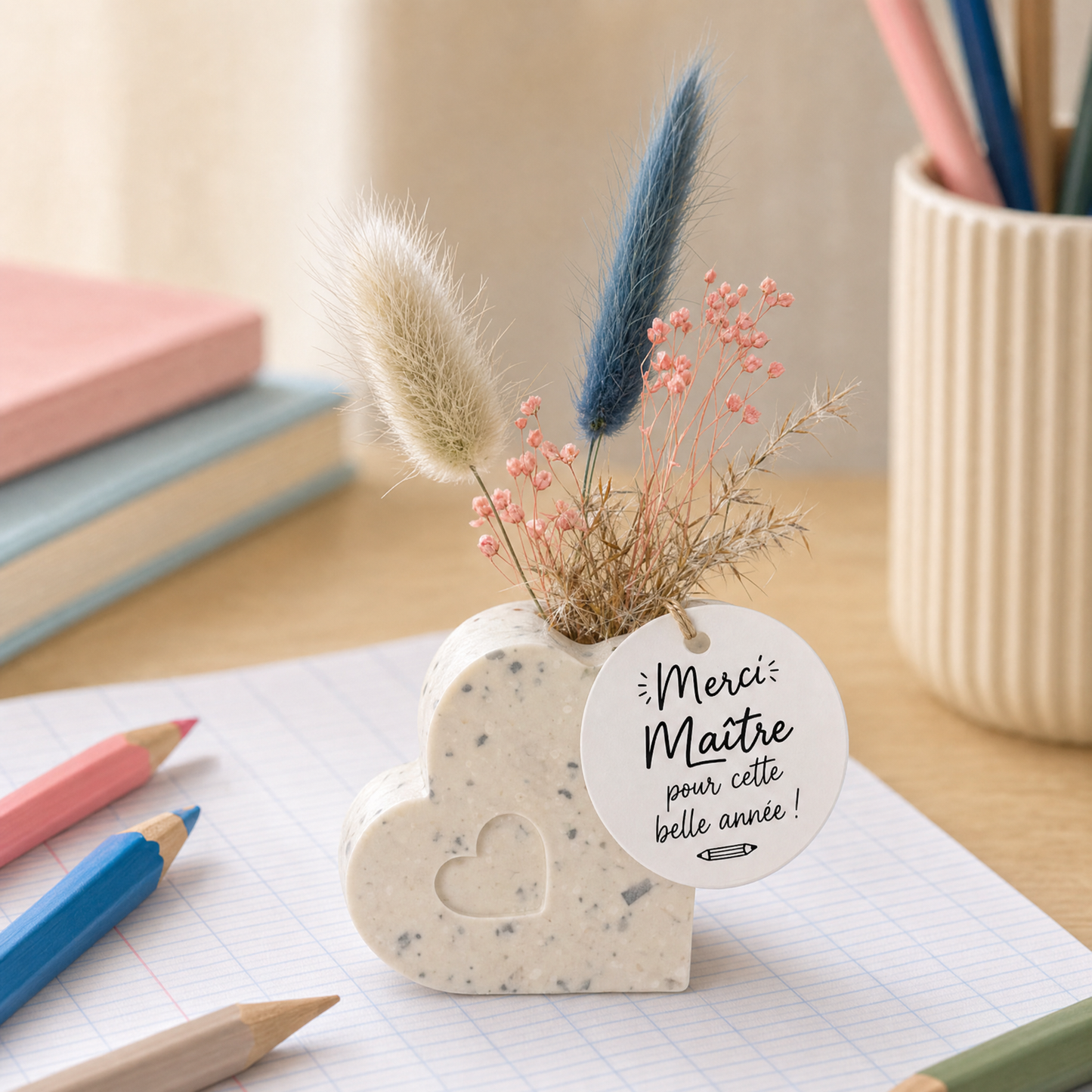 La Bougière - cadeau enseignant Cœur - étiquette Merci Maître