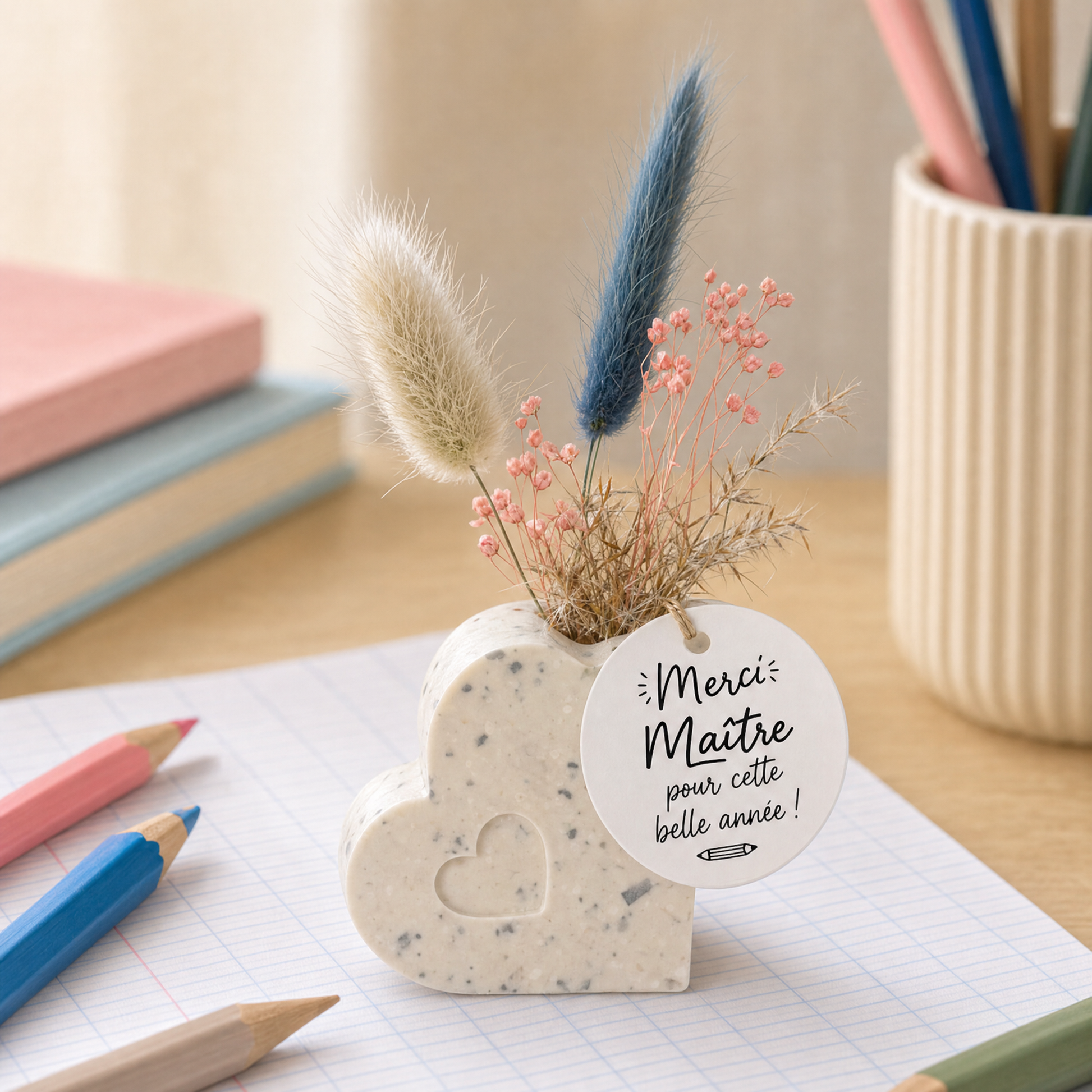 La Bougière - cadeau enseignant Cœur - étiquette Merci Maître