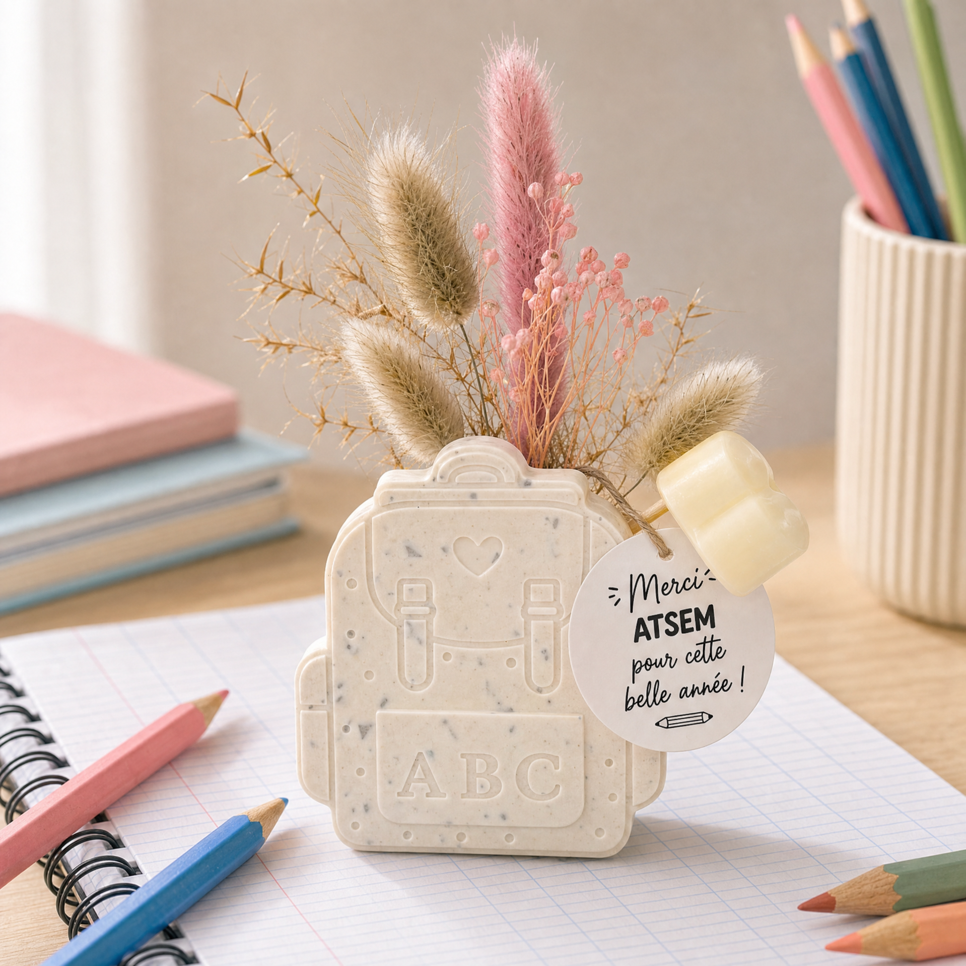 La Bougière - cadeau enseignant Cartable - étiquette Merci ATSEM