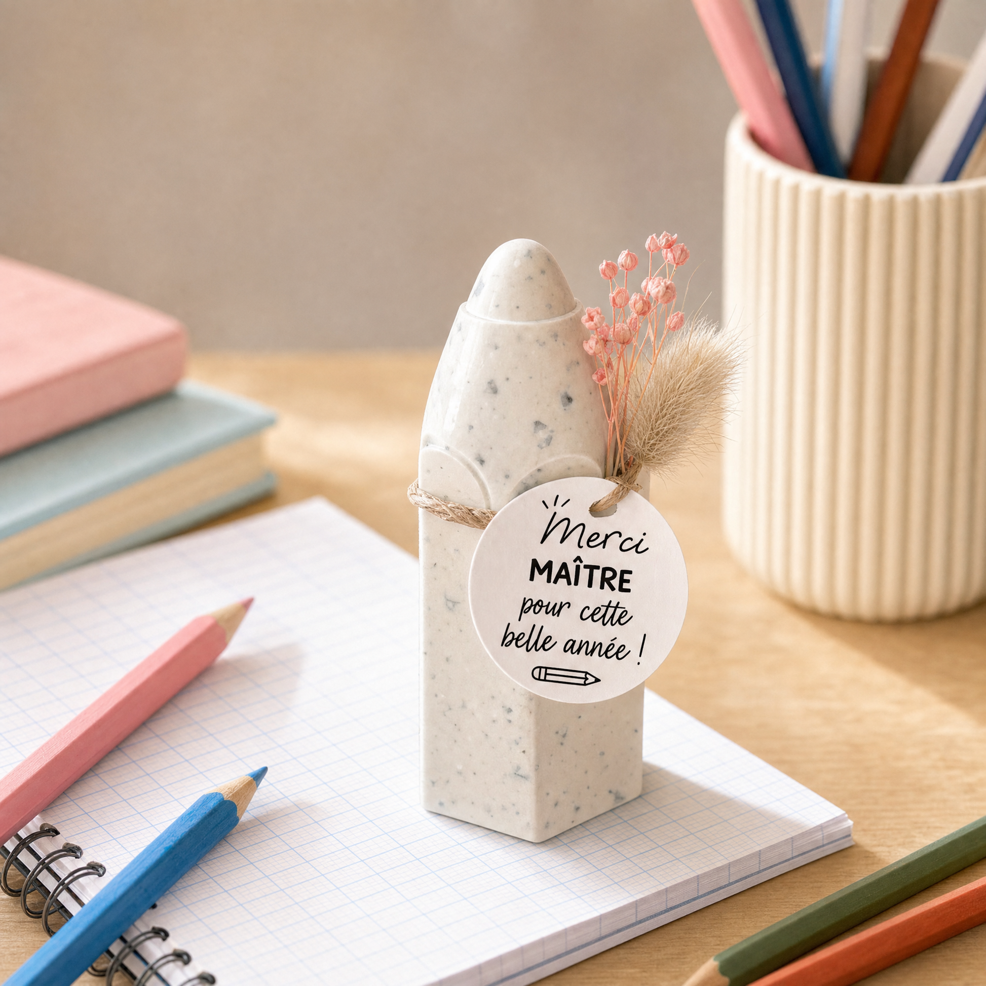 La Bougière - cadeau enseignant Crayon - étiquette Merci Maître