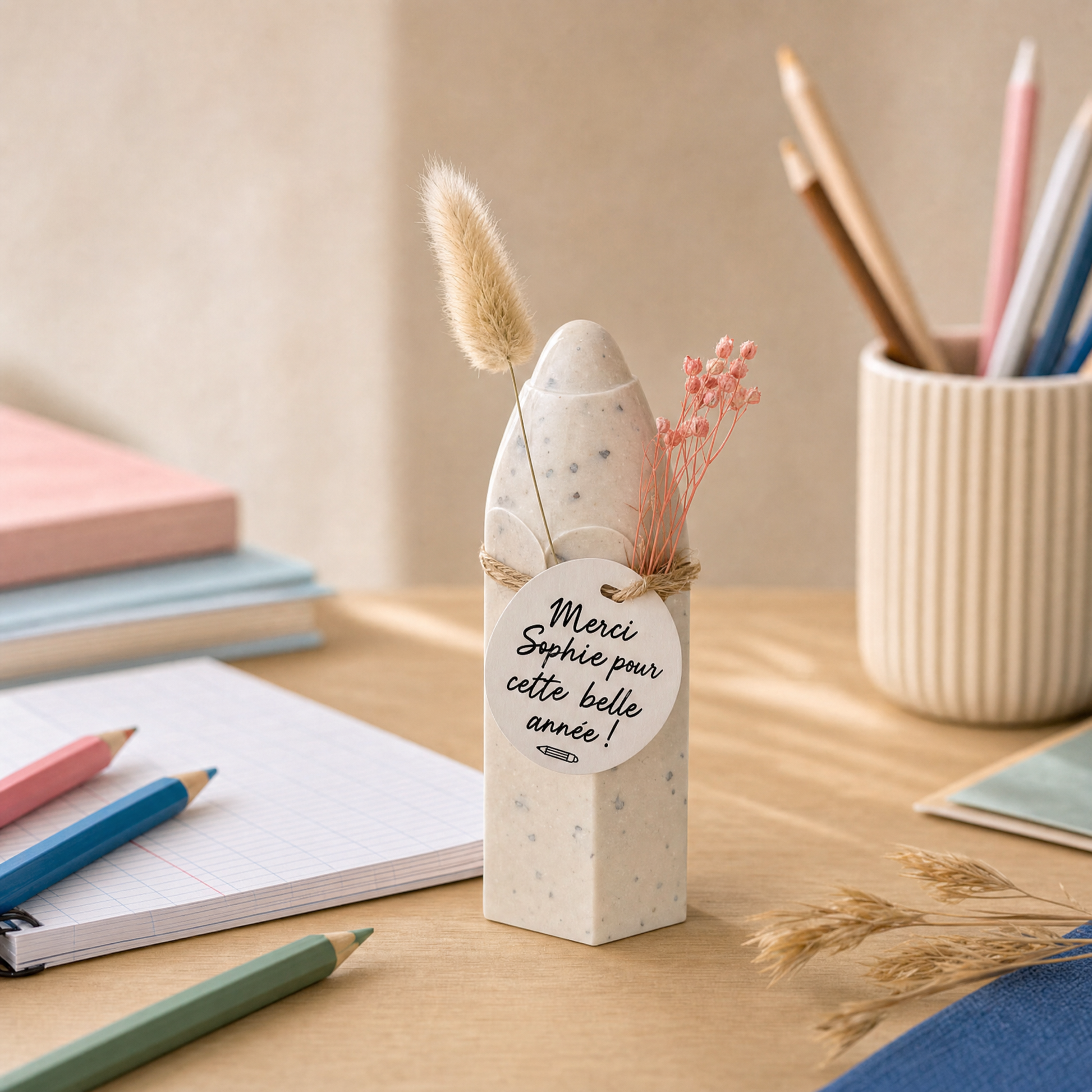 La Bougière - cadeau enseignant Crayon - étiquette Personnalisé Merci Sophie