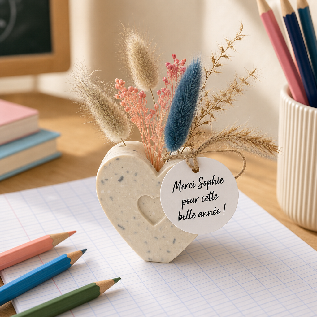 La Bougière - cadeau enseignant Cœur - étiquette Personnalisé Merci Sophie