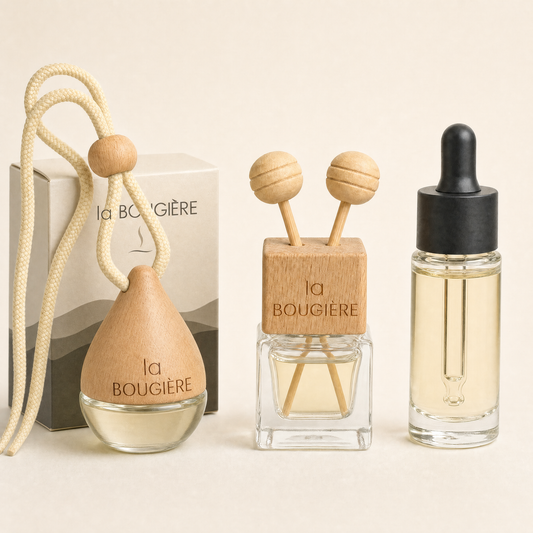 Diffuseur goutte, diffuseur carré et recharge avec le véritable design du packaging La Bougière
